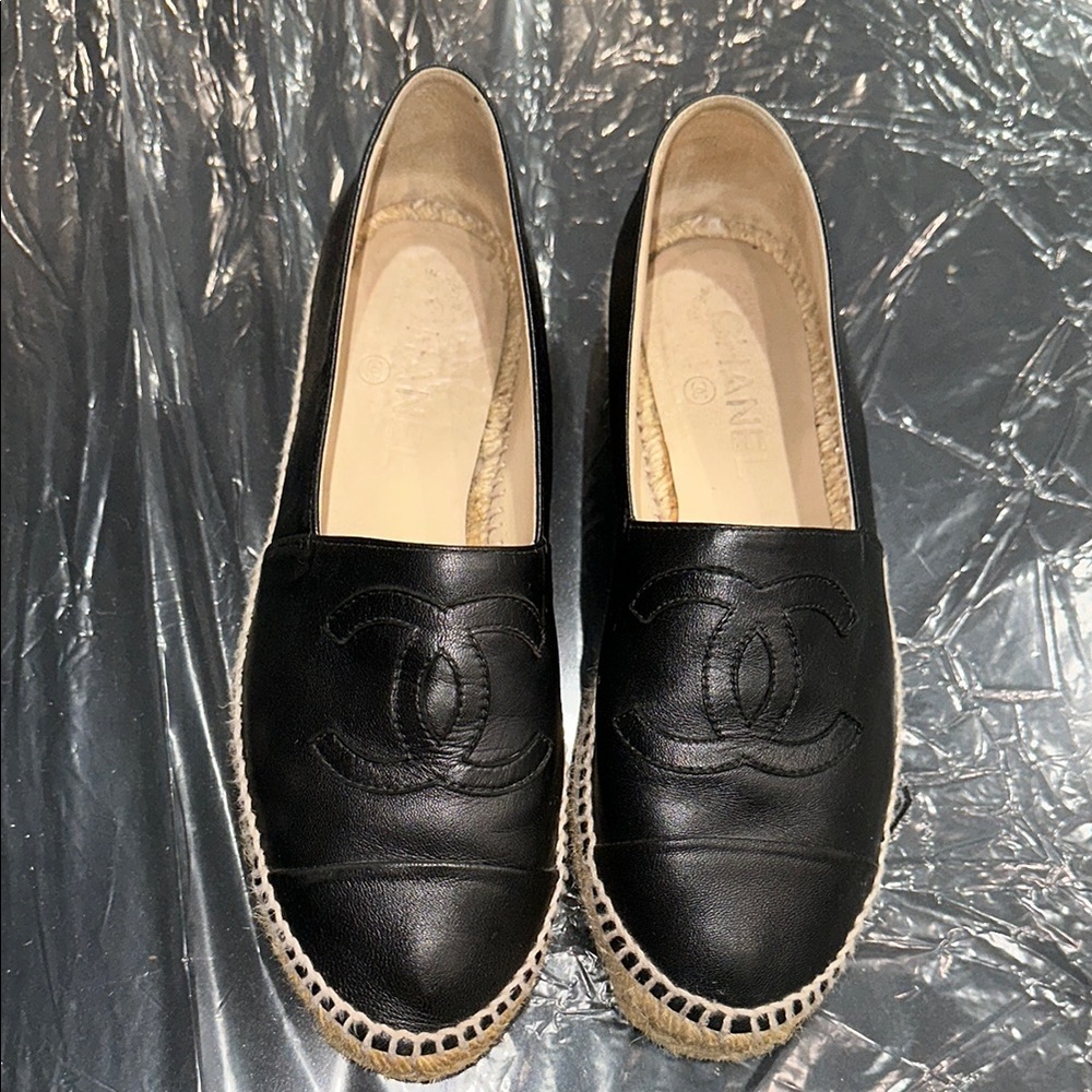 CHANEL Black Espadrille Shoes with Iconic CC Logo